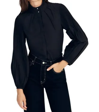 Derek Lam Lupa Pleated Sleeve Top In Black