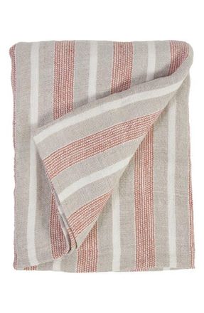 Pom Pom at Home Montecito Stripe Linen Throw Blanket in Terra Cotta/natural at Nordstrom, Size Queen