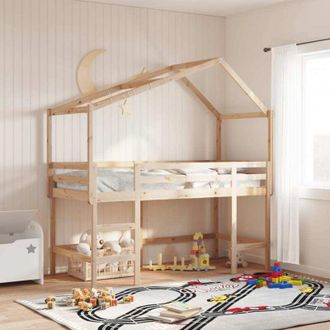 vidaXL Vidaxl - Cama Alta Con Escalera Y Techo Madera Maciza De Pino 80x200 Cm