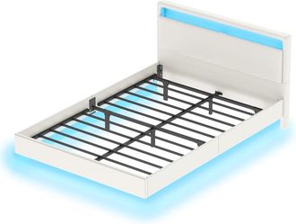 Vasagle Cama doble con marco flotante e iluminaci&oacute;n led de color blanco