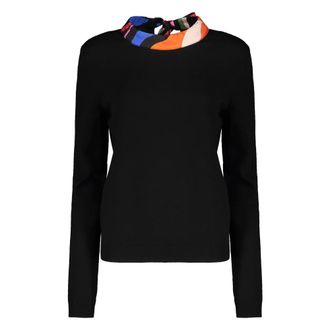 Pucci Round-neck Knitwear, female, Black, Size: M Marmo Silk Collar Wool Jumper