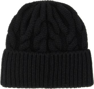 Moncler MO344157BM Virgin Wool Cable-Knit Beanie - Black