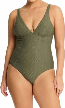 Sea Level Australia Caracus Scoop Back Panel Line One Piece Swimsuit In Khaki