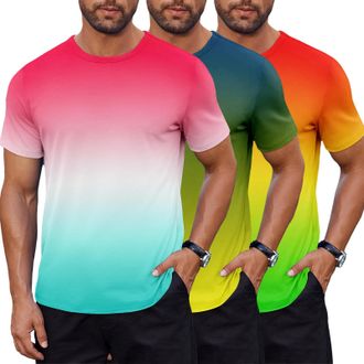 Generic Mens 3/5/10 Pack Cradient Colour Tee Multipack Crew Neck Ombre T-Shirt Gift for Him Short Sleeve Top - Everyday/Summer Colours - XS to 5XL