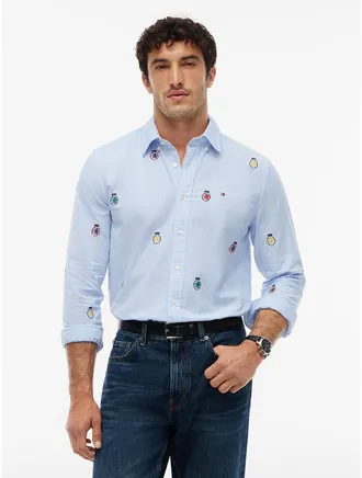Tommy Hilfiger Mens Regular Fit Allover Crest Striped Shirt - Ithaca Stripe - XXXL