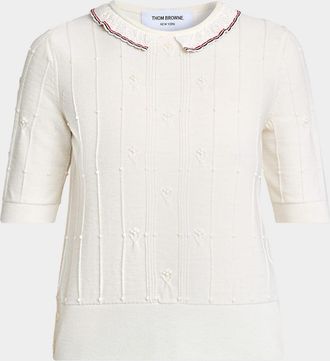 Thom Browne Collared Bobble Stitch Short-Sleeve Sweater