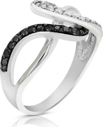 Vir Jewels 0.45 cttw Black and White Diamond Wave Ring.925 Sterling Silver Rhodium