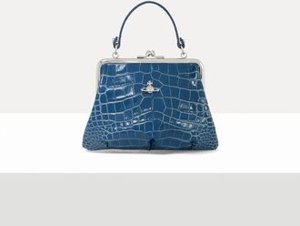 Vivienne Westwood Granny Frame Purse Emboss Croc Leather Blue One Size Women