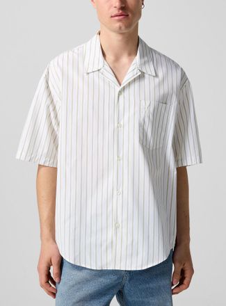 Ami Mens Striped cabana shirt with embossed logo