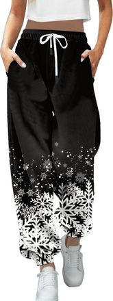 Generic Christmas Joggers Women Tie Dye Print Holiday Sweatpants Baggy Elastic Waist Trousers Oversized Xmas Drawstring Jogging Pants Ladies Jogging Walking S