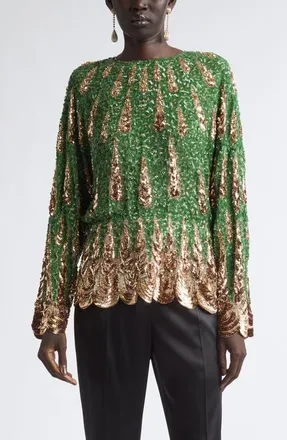 Valentino Sequin Silk Chiffon Top in Green Multi at Nordstrom, Size 40