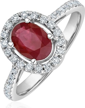 The Diamond Store Ruby and Diamond Halo Ring Set in 18K White Gold