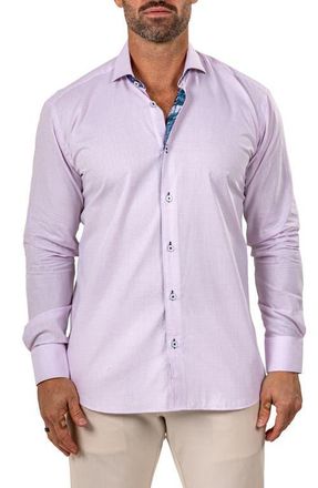 Maceoo Eins Marthy Contemporary Fit Cotton Button-Up Shirt in White/pink at Nordstrom, Size 8