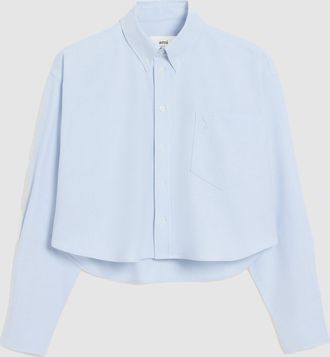 Ami Chemise Oversize Cropped Col Button Down Adc Embosse Bleu Ciel
