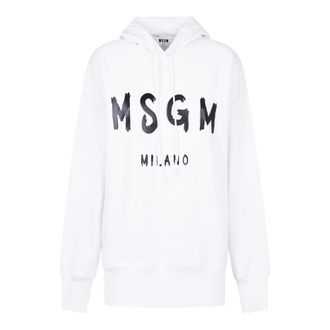 Msgm Hoodie met logo-print - Dames - Hoodies - Wit - L - Katoen - Hoodies & sweatvesten