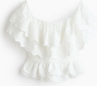 H&M Off-Shoulder-Top mit Volants - Weiss
