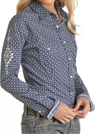 Panhandle Roughstock Ladies Long Sleeve Snap Shirt In Night Blue