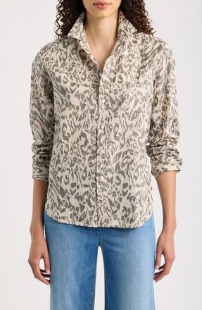 Frank & Eileen Eileen Relaxed Linen Shirt in Glitter Animal Print at Nordstrom, Size X-Small