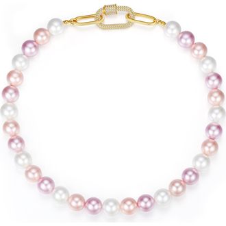 Classicharms Shell Pearl Necklace with Gem-Encrusted Carabiner Lock in Pink at Nordstrom