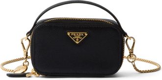Prada Saffiano-leather triangle-logo mini bag - women - Leather/Enamel - OS - Black