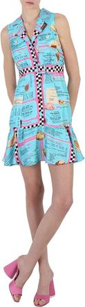 Moschino Ladies All-Over Diner Menu Print Silk Dress, Brand Size 40 (US Size 6)