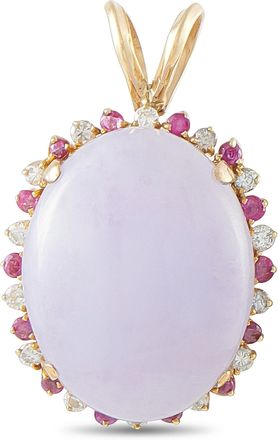 Luxury Bazaar 14K Yellow Gold 0.14ct Diamond, Lavender Jade, and Ruby Pendant MF07-091426