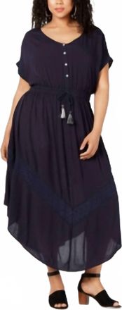 Style & Co. Womens Eyelet Trim Drawstring Waist Dress - Plus In Industrial