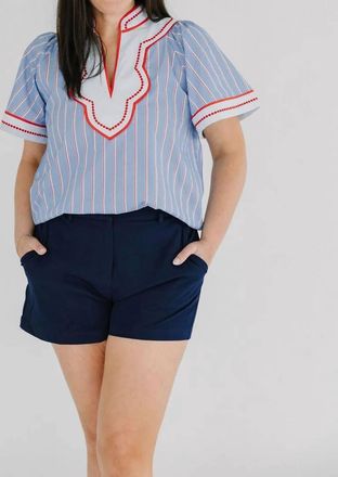 THML Clothing Womens Americana Wide Sleeve Striped Pattern Top In Light Blue