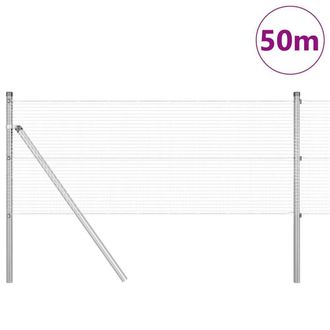 Berkfield Home Modern Welded Wire Fence with 13 Posts 0.6x50 m Galvanised Steel in Silver