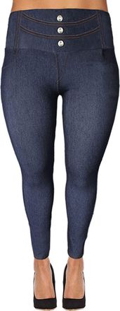 Generic Womens Plus Size Denim Look High Waist Zip/Button Detail Leggings Jeggings (as8, Alpha, xx_l, 3X_l, Plus, Long, Blue - Buttons, Fitted)