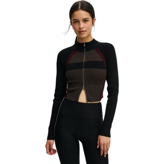 Cotton On Womens Active Spliced Knit Zip Through in Black Charcoal Marle Cherry at Nordstrom, Size X-Small