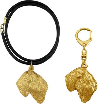 OEM Terrier Ruso Negro - Llavero Y Collar Con Perro En Caja, Producto Ba&ntilde;ado En Oro De Alta Calidad, Marca Art-dog