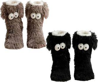Generic Muffle Friends Cozy Socks, Womens Winter Fuzzy Non-Slip Slipper Socks with Cute Big Eyes, Ultra Soft Warm Home Socks (Gray+Black)