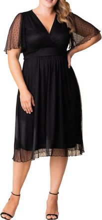 Kiyonna Margot Mesh Cocktail Dress in Onyx at Nordstrom, Size 3X