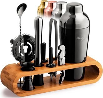 Zulay Kitchen Mixology & Craft Cocktail Shaker Set: 10-Piece Bartender Kit with Stand Complete Cocktail Kit Gift Set