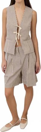 ottod'Ame Cotton Blend Striped Shorts In Brown And White
