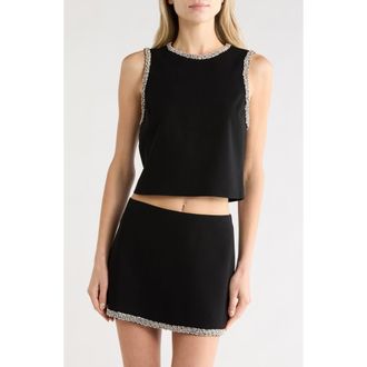 Alice & Olivia Amal Embellished Sleeveless Crop Top in Black at Nordstrom Rack, Size X-Small