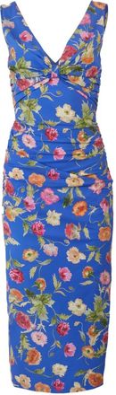 Carolina Herrera Gesmockte midi-jurk met print - Blauw