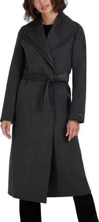 Tahari heather gray tie fashion coat