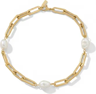 Pompeii3 Aviv Anklet 18k Gold Plated 10 8mm Paperclip and Freshwater Pearl