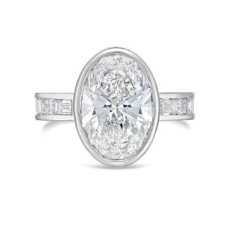 Diana M. Jewels Platinum Lab Grown 6.00 ct Oval Diamond Bezel Ring with band