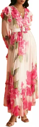 Hemant & Nandita Rosa High Low Dress In Pink Floral