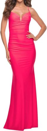La Femme Corset-Back Long Dress In Neon Pink