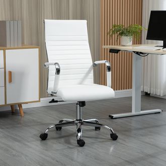 STILVORA Sedia Da Ufficio Ergonomica, Altezza Regolabile E Girevole, Similpelle Bianca Con Gambe In Acciaio