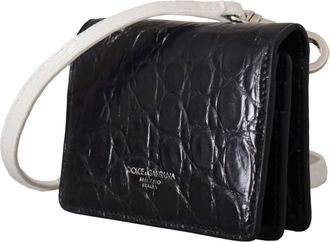 Dolce & Gabbana Mens Blue White Caiman Leather Strap Card Holder Wallet