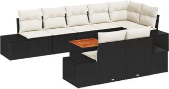 vidaXL Garden Sofa Set with Cushion 9 pcs Black Poly rattan Vidaxl