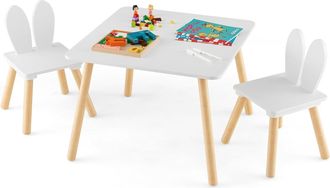Costway Costway - Juego De Mesa Y Sillas Infantil, Mesa Cuadrada Y 2 Sillas De Conejo, Patas De Madera Y Estructura Que Salva Espacio, Set De Muebles Multifun