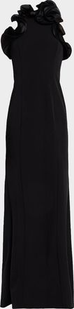 Teri Jon Ruffle-Trim Stretch Crepe Gown
