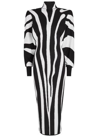 Balmain Zebra-jacquard Knit Midi Dress - Multi Animal - 40 (UK12 / M)