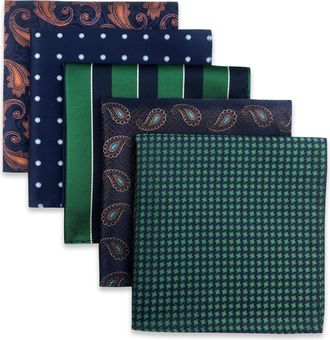 Shlax & Wing Shlax&Wing 5 Pieces Assorted Mens Pocket Square Handkerchiefs Set Lot (Set66)